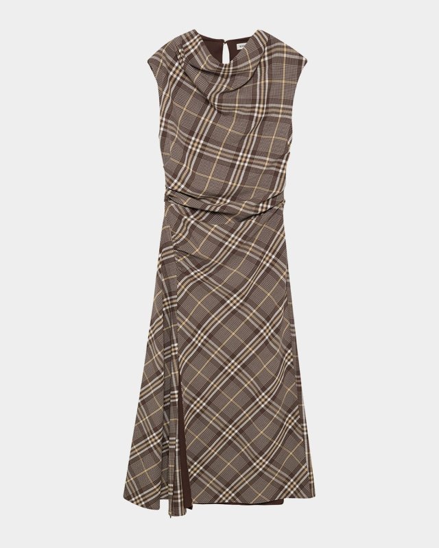 Burke Draped Plaid Midi Dress